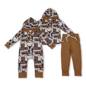 OEM/ODM/RTS Conjuntos de ropa para niños: sudadera con capucha de calavera de toro, pantalones, atuendos y peleles estilo western, ropa de otoño para niños, conjuntos de ropa para niños. - Product Image 2