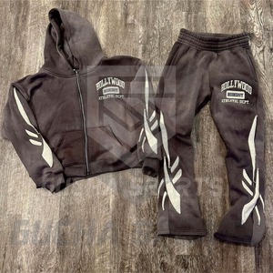 กางเกงสเวตเตอร์ตัดแนววินเทจของผู้ชายและมีฮู้ดแต่งลายเปลวไฟเย็บปะติดแบบหลวม - Product Image 3