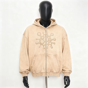 Sweat-shirt à capuche zippé en coton avec logo personnalisé, streetwear lourd 380 g/m², broderie, impression de strass, sweat-shirts et pulls - Product Image 2