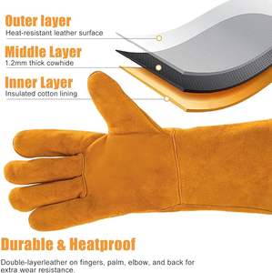 Gants de soudage résistants au feu et à la chaleur, gants de forge en cuir de qualité supérieure pour soudeur, forgeron, poêle à bois, foyer, grillade - Product Image 4