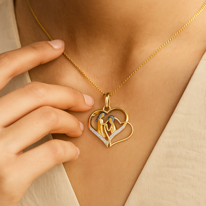 Pendentif en or blanc 14 carats avec diamants de laboratoire, design luxueux de couple s'embrassant, cadeau romantique, bijoux certifiés IGI, SHREERAJ - Product Image 6