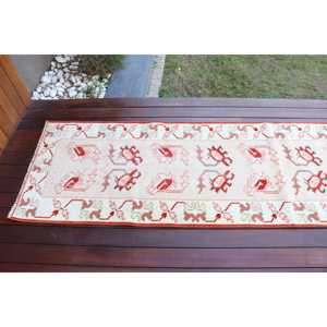 Tapis turc vintage 2,3x9,5 pi (70x290 cm), tapis à carreaux blancs - Product Image 5