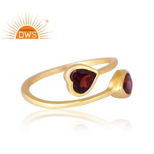 Anillo ajustable de piedras preciosas de granate natural chapado en oro de 18 quilates de plata de ley más vendido, fabricante de joyería fina Demi - Product Image 3