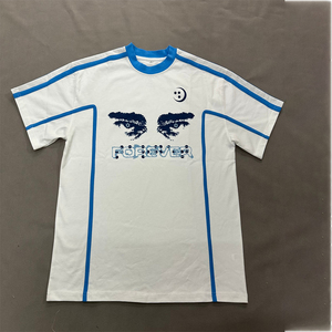 T-shirt personnalisé de haute qualité avec rayures en coton col rond manches courtes T-shirt surdimensionné pour hommes - Product Image 1