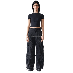 Personalizado bordado ácido lavado Denim pierna ancha pantalones versátiles 100% algodón desgastado estilo Casual al por mayor - Product Image 1