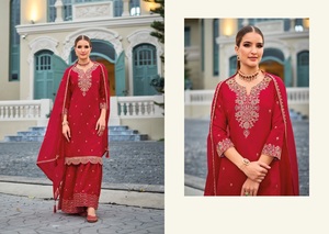 Conjunto de seda romana pesada con bordado de organza, dupatta Kurti - Product Image 5