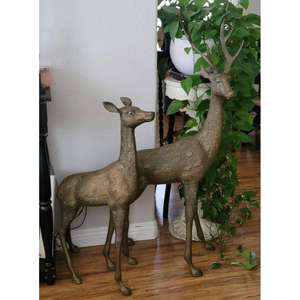 Conjunto de renos de bronce, par de renos de Navidad femeninos y correo, escultura, decoración del hogar y jardín, decoraciones de eventos de renos Vintage - Product Image 3