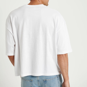 เสื้อยืดครอปผ้าฝ้ายโอเวอร์ไซส์สำหรับผู้ชายทรงหลวมผ้าคอตตอน100% ดีไซน์ว่างเปล่าโลโก้ออกแบบได้ตามต้องการ - Product Image 4