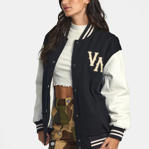 Chaqueta Universitaria de Moda para Mujer 2025, Personalizada, de Alta Calidad, Exterior de Lana/Viscosa, Mangas de Cuero, Resistente al Viento, Reversible, de Algodón - Product Image 5