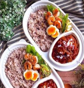 Envase de plástico para alimentos, desechable, negro, de 2 compartimentos, para llevar, para entrega de comida, caja para llevar de restaurante de curry y arroz. - Product Image 2