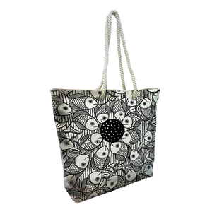 Sac fourre-tout de plage en toile de haute qualité avec poignée en cordon à motif Patcitra traditionnel indien fait à la main au Bengale occidental en Inde - Product Image 5