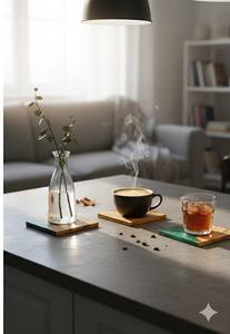 Ensemble de sous-verres carrés en noyer, finition brillante de luxe, écologiques, durables, très demandés, pour la décoration de table à prix abordable - Product Image 4