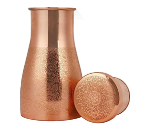 Fourniture d'usine 100% bouteille d'eau en cuivre pur Carafe de chevet pot de chambre en métal avec pichet de récipient en verre de cuivre intégré - Product Image 6