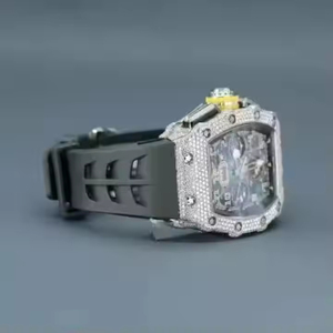 Lujo VVS claridad Iced Moissanite Diamante tachonado Hip Hop correa de goma cuadrado antiguo caso de acero inoxidable para hombres - Product Image 3