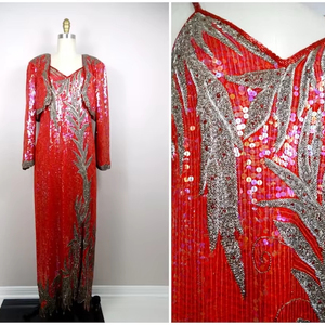 Vestido de cóctel de noche de longitud completa con decoración de bordado floral Manga completa con patrón de hojas antiestáticas para eventos - Product Image 1