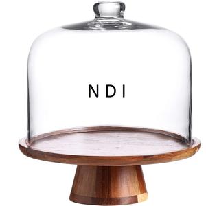 Décoration de fête d'anniversaire ou de mariage Présentoir à gâteau design fait main Présentoir à gâteau en bois de forme arrondie avec dôme en verre - Product Image 1