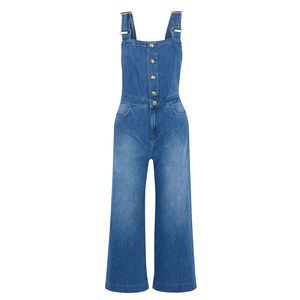 Overol de Mezclilla Lavada de Alta Calidad Hecho a Medida, con Botones en la Parte Delantera, Talla Grande, Transpirable, Ecológico, Invernal, Simple, Hasta la Rodilla, para Mujer - Product Image 1