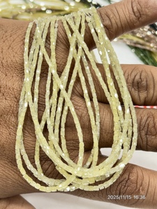 AAA ลูกปัดท่อเพชรสีเหลืองอ่อนธรรมชาติขนาดเส้นใยยาว17นิ้วยาว3-4มม. - Product Image 4