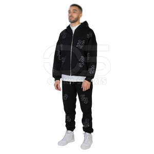 Chándal de diamantes de imitación Premium para hombre, conjunto de estilo urbano de dos piezas, chándal de diamantes de imitación para hombre con manga completa - Product Image 1