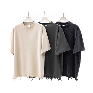 Camisetas Premium para Hombre con Dobladillo Desgastado, Oversize, Lisas, de Algodón Pesado Lavado, Transpirables, Venta al por Mayor - Product Image 2