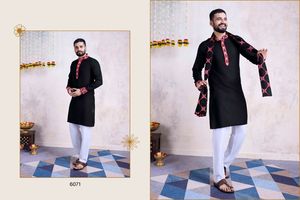 New Designer Navratri Special Wear Pure Cotton Heavy Embroidered <b>Kurta</b> With Fully Embroidered Dupatta <b>Kurta</b> Set for Men - Product Image 4