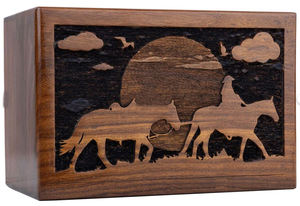 <b>Large</b> Rectangle <b>Wooden</b> Cremation Urn for Humans Pets Engraved Horse Design-Eco-Friendly Columbarium Urn Memory Case BY AYAANS - Product Image 2