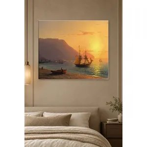Impression sur toile de Fida Aivazovsky : Coucher de soleil et voilier dans une baie de Crimée - Product Image 5