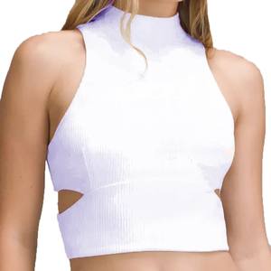 Stretchy Athletic Ribbed Fitness <b>Top</b> for Women <b>Cropped</b> High Neck Workout Yoga Tank - Product Image 4