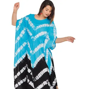 Baju kaftan lengan panjang, pakaian pantai kaftan, baju katun, lengan panjang, kerah o, baju pantai, kaftan, celup Zigzag, HITAM