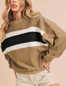 Suéter de Moda para Mujer, Cuello Redondo, Color en Contraste, Holgado, Simple, Manga Larga, Estilo Moderno - Product Image 5