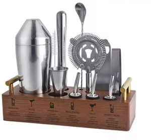 Chuyên Nghiệp <span class=keywords><strong>Barware</strong></span> Công Cụ Bằng Gỗ Đứng Thép Không Gỉ Bartender <span class=keywords><strong>Set</strong></span> 11Pcs Thanh Phụ Kiện Cocktail Shaker <span class=keywords><strong>Set</strong></span> Cocktail Kit - Product Image 6