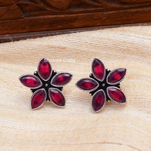 Pendientes de piedras preciosas Rojas tradicionales hechos a mano indios, joyería de moda para mujer para fiesta de boda, Mehndi, desgaste - Product Image 2