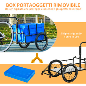 HOMCOM Height Adjustable <b>Bike</b> Trailer with 65L <b>Plastic</b> <b>Storage</b> Box, Steel, 145x61x76/81 cm, Blue - Product Image 4