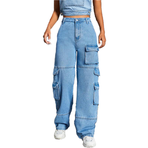 Venta al por mayor de moda High Street señoras Jeans fabricante precio de fábrica azul oscuro lavado Denim gradiente elástico - Product Image 1