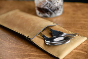 Full Grain Leather Eco-Friendly Luxury Handmade <b>Cutlery</b> Holder & Flatware Storage Bag for Restaurant Dining Organizer LRCH-0028 - Product Image 3