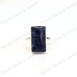 Top qualité solide 925 en argent Sterling naturel Sodalite Cabochon Rectangle forme lunette réglage anneau pour les femmes bijoux faits à la main - Product Image 6