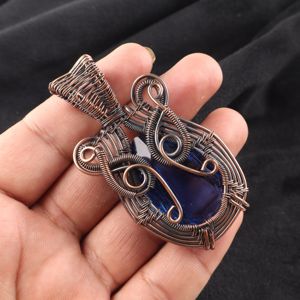 <b>Blue</b> Sapphire Luxury Pear Cut Gemstone Copper Wire Wrapped Fashion Pendant <b>Necklace</b> Oxidized Silver For Engagement Party Wear - Product Image 3