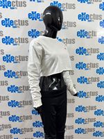 T-shirts courts à manches longues blancs tricotés 100% coton tissu Blouse ourlet brut haut court chemise Logo personnalisé T-Shirt femme