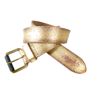 Ceinture en cuir véritable authentique de style rétro vintage classique plaquée or avec imprimé serpent perforé 40 mm Longueur personnalisée Unisexe Laiton - Product Image 1