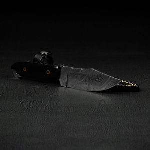 Couteau de camping industriel en acier Damas fait main Becknell, lame pleine, motif torsadé, pointe tombante, étui en cuir, OEM - Product Image 4