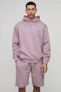 ชุดวอร์มสั้นแบบสวมหัวสำหรับผู้ชายโอเวอร์ไซส์ผ้าปะติดแบบไขว้มีฮู้ดชุดวอร์มแบบลำลองระบายอากาศคุณภาพสูง - Product Image 3