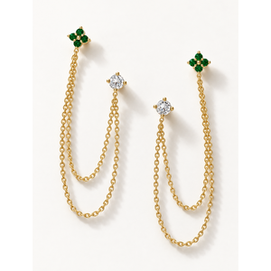 Pendientes de Cadena con Doble Diamante Esmeralda - Product Image 1