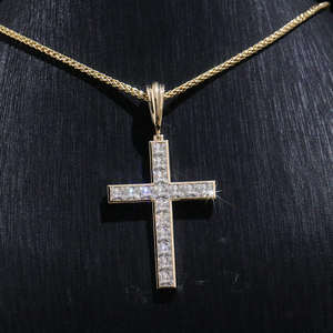 Colgante de Diamante con Corte Princesa, Estilo Hip-Hop, Chapado en Oro, Unisex - Product Image 3