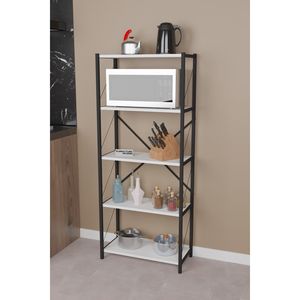 ตู้ครัวโลหะตกแต่ง5ชั้นสีขาวพร้อมโซลูชันการจัดเก็บสำเนียงเตาอบไมโครเวฟ - Product Image 2