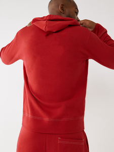 Survêtement rouge à logo personnalisé ensemble 2 pièces pour hommes sweat à capuche avec fermeture éclair complète et pantalon de survêtement ensemble 2 pièces Streetwear décontracté jogging OEM ODM - Product Image 6