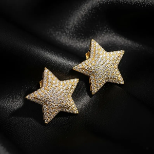 Dazzling Star Shape Unisex Signet <b>Earrings</b> 925 Sterling Silver Gold Plating Fully Paved <b>Moissanite</b> Diamonds Hip Hop <b>Earring</b> - Product Image 1