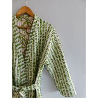 Robe de bain kimono en coton doux pour femmes, col en V, matelassée, style bohème hippie, imprimé floral fait main, manches longues, séchage rapide, respirante, maxi
