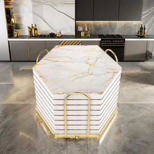 White Marble Tea <b>Coaster</b> Set Hexagonal Shape Decorative Marble <b>Coaster</b> With Holder Coffee Beer Mug Wine Cup <b>Coasters</b> - Product Image 2