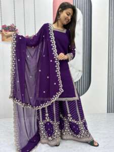 Robe de mariée indienne exclusive de créateur avec Dupatta bleu foncé pour femme, tenue de fête Salwar Kameez du fournisseur indien - Product Image 3