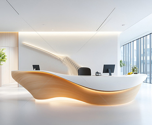 Cao cấp tùy chỉnh hiện đại kết thúc bằng đá cẩm thạch nhân tạo đá cẩm thạch cong hiện đại phía trước sang trọng bàn tiếp tân - Product Image 3